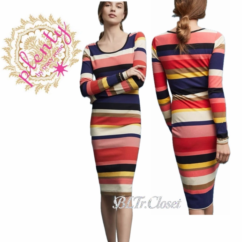 Plenty by Tracy Reese Multicolor Striped Sheath Dress Lined Sz Xs Quiet Luxury